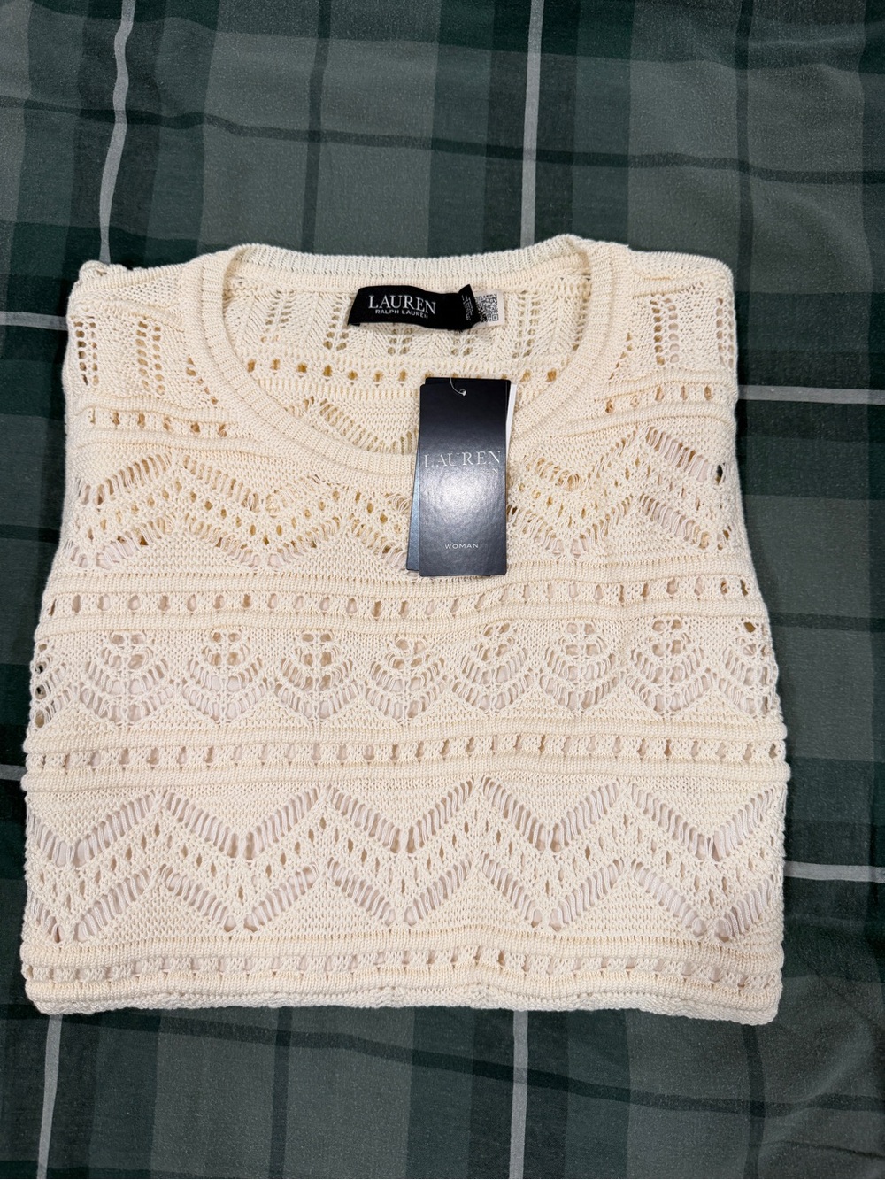 Lauren Ralph Lauren Cream Crocheted Crewneck Sweater Vest - Picture 2 of 15
